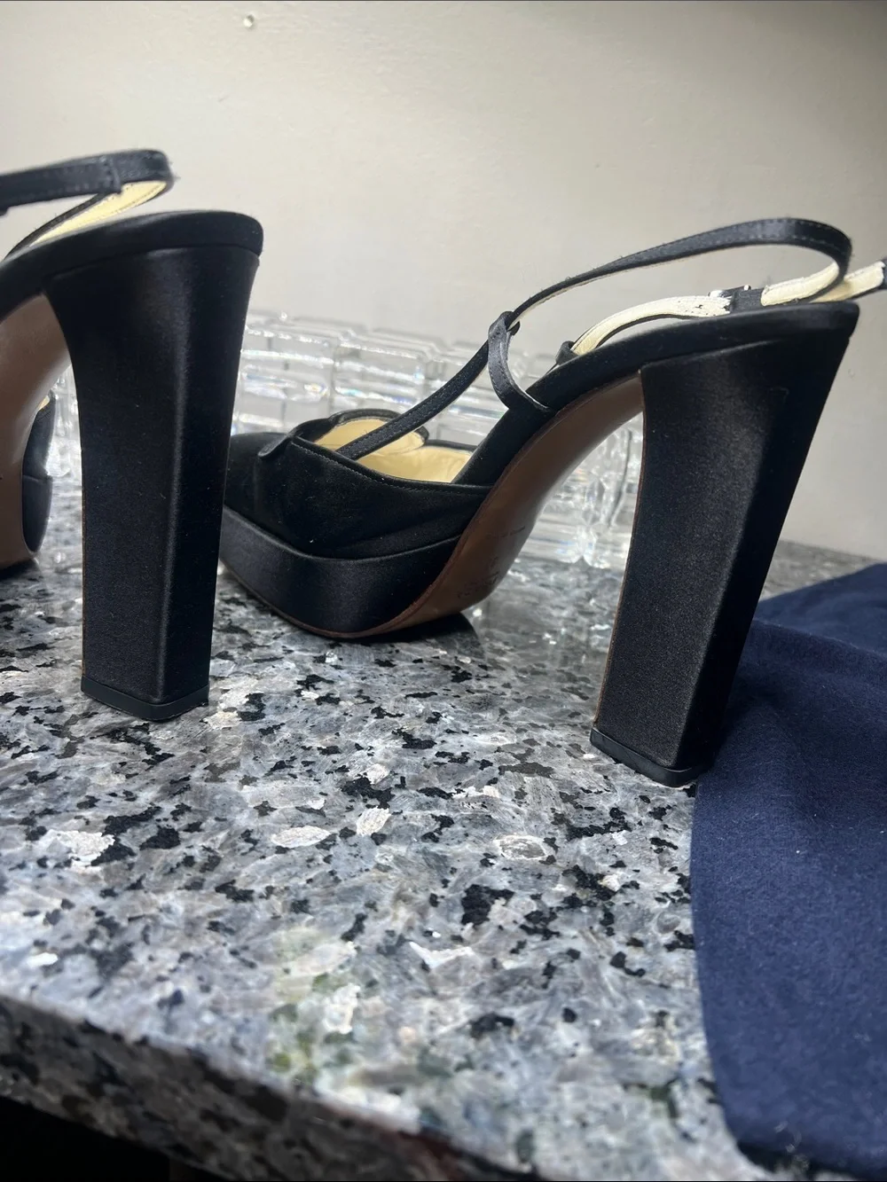 Prada Sz 38 Black Silk 4.5” Wrapped Block Heel Square Toe Heels Shoes